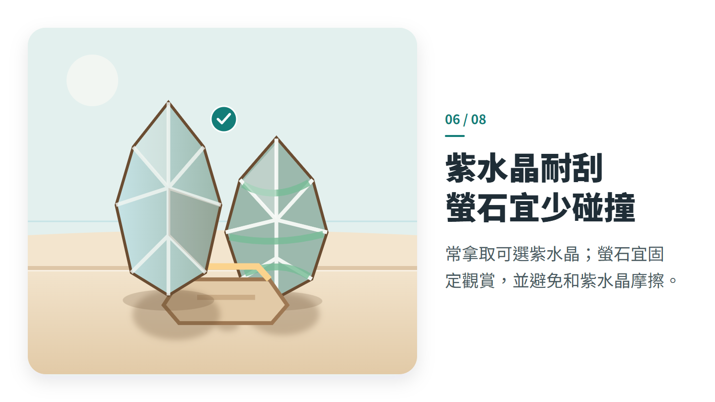 紫水晶耐刮 螢石宜少碰撞