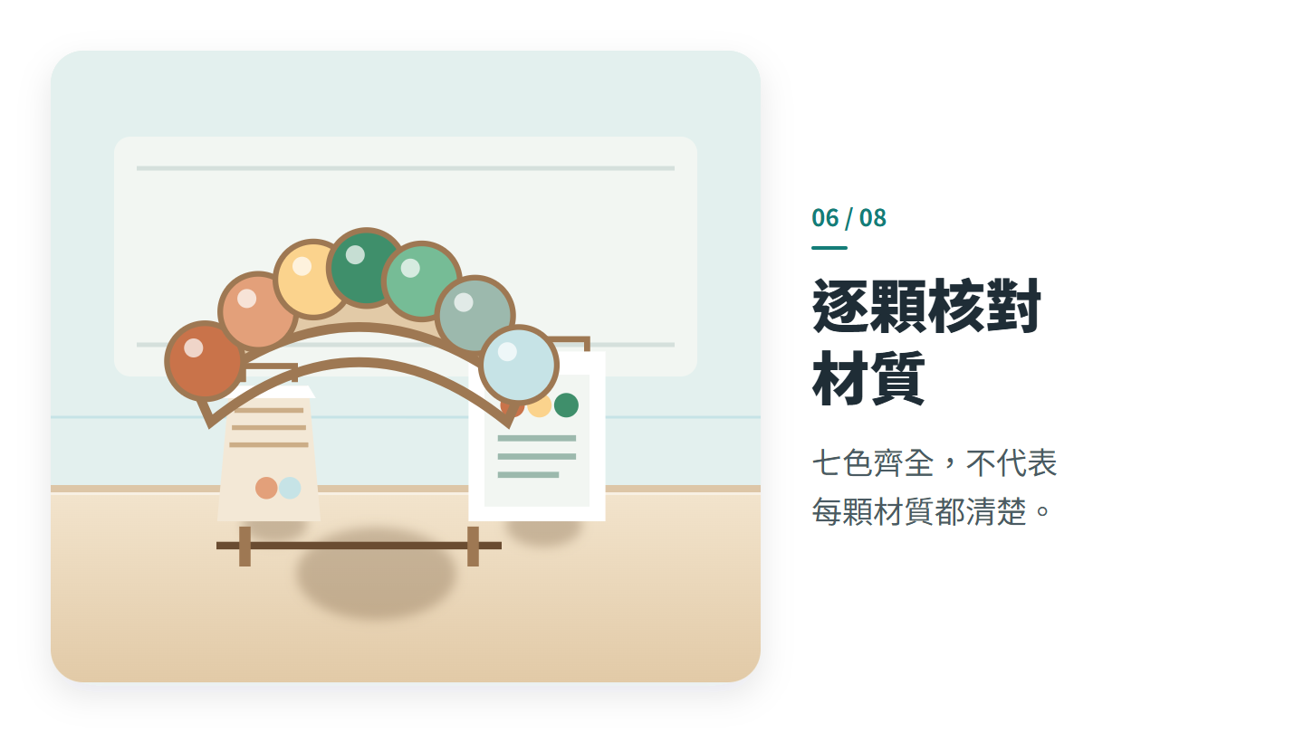 逐顆核對 材質